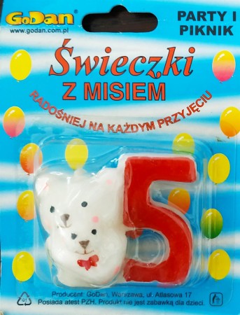 wieca urodzinowa z misiem nr 5