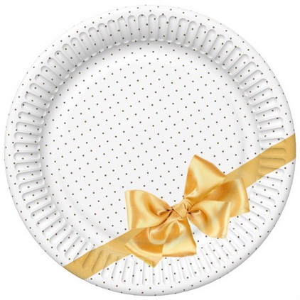 Talerz papierowy 18cm a'8 kokardy kropki zote