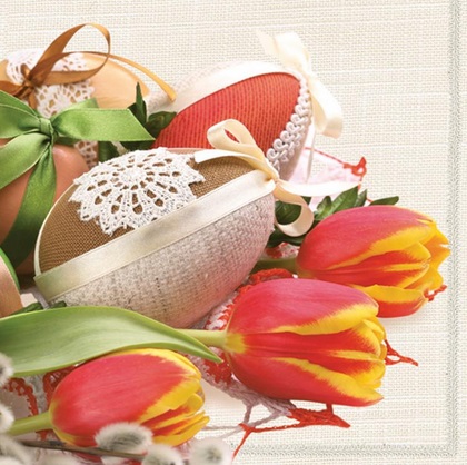 Serwetka kolor a'20 Tulips, Easter Eggs & Catkins