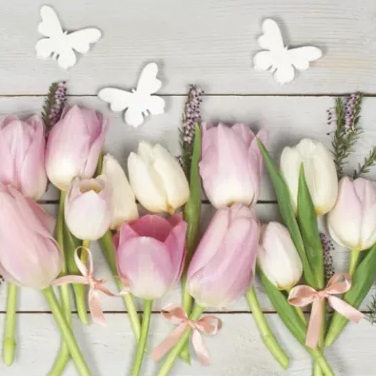 Serwetka kolor a'20 White & Pink Tulips on Wood