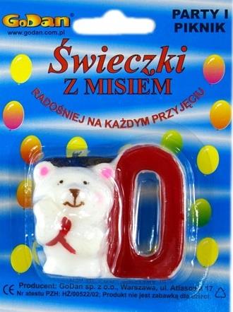 wieca urodzinowa z misiem nr 0