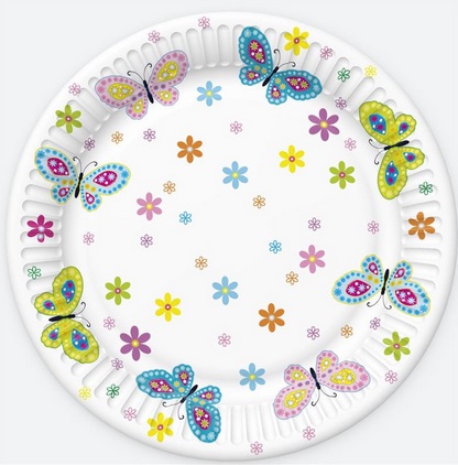 Talerz papierowy 18cm a'8 Kwiaty Motyle