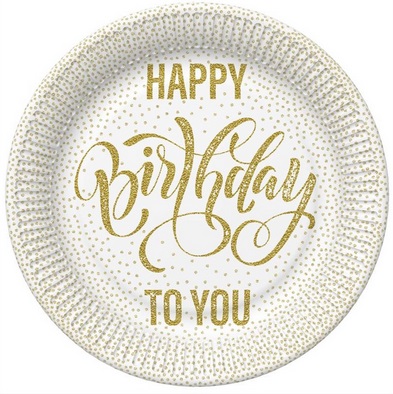 Talerz papierowy 22,7cm a'8 Happy Birthday..